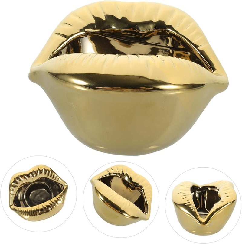 منفضة سجائر على شكل شفاه من السيراميك الذهبي بقاعدة غير قابلة للانزلاق، لتزيين المنزل أو البار المكتبي أو سطح المكتب - Image 5